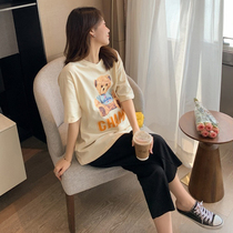 Pregnant woman suit out of fashion style 2022 new ocean gas big code casual short sleeve T-shirt jacket pants two pieces