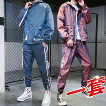 Casual sports suit men spring and autumn with a set of Ruffian handsome gradient jacket jacket mens fashion brand autumn clothing