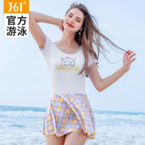  361 degrees 2021 summer new student short-sleeved one-piece skirt conservative belly cover slim slim ins wind womens swimsuit