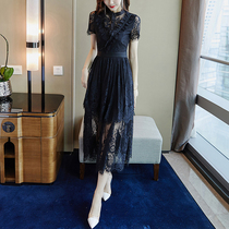 Japanese women's dress summer 2021 new black long lace waist slim temperament small black skirt