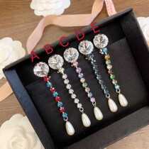 Miu Full Drill Five Colors Long style Flowing Suearrings Miu Earrings Without Earrings Woman Crystal Pearl Earnail Temperament