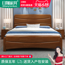 New Chinese style solid wood bed 1 8 meters 1 5m double bed Economical simple modern furniture Master bedroom storage wedding bed