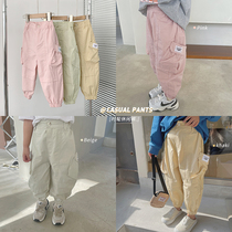 Salted egg shrimps rice female baby Combed Full Cotton Casual Pants Spring Autumn Dress CUHK Children Three-dimensional Loose Tooling Long Pants