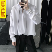 Autumn temperament bright line design sense shirt male drawstring strap pullover shirt short term Mr.