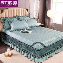 Spring and summer new lace cotton bed skirt single piece cotton thickened bed cover three-piece non-slip cotton custom without bed tail