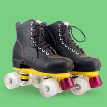 New cow leather black 8-wheel flash double-row dry ice skate skate adult male and female child skating rink