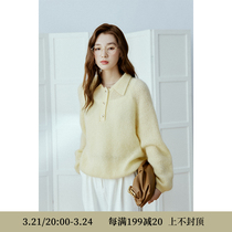 Deer and flying bird Foggy noodles ultra soft cream Mahai Mao polo collar headliner cardigan (air color sensation) 4192