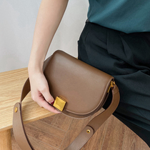 Wide Shoulder Strap Genuine Leather Saddle Bag Retro Fashion Semicircle Bag Mini Lady Single Shoulder Bag Flap Shaped Slanted Satchel