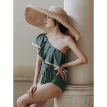 Lorica swimsuit women 2021 summer new one-shoulder fashion conservative student belly soak hot spring swimsuit