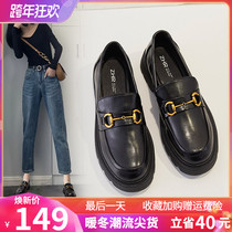 ZHR2021 winter new casual round head loafers English style retro thick sole shoes one pedal shoes