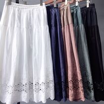 2022 spring and summer new cotton linen casual art loose retro A character white embroidery with a long half body dress child