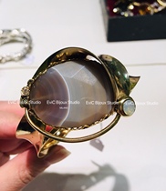 Big name Designer 24k Gold plated Natural Agate Bracelet brooch
