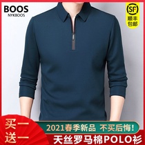 NYKBOOS new spring high grade Men Roman cotton long sleeve men Middle age lapel collar polo shirt shirt top