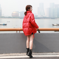 Red down jacket women 2019 new short Korean fashion loose thick white duck down small coat