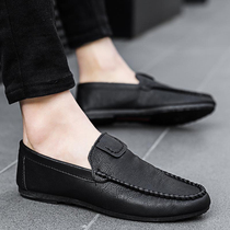 Man Chao brand 2021 new summer men's shoes Joker casual bean shoes black leather shoes a pedal lazy tide shoes