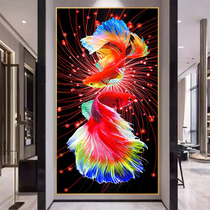 Brocade carp cross embroidered 2022 new living room Merchants Jiuyu Xuanguan vertical version of the simple bedroom handmade herself embroidered 2020