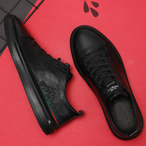 Black autumn and winter board shoes leather leisure trend Joker plus velvet warm low-top shoes a pedal lazy cotton shoes