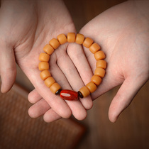 This ancient building happy weathered white jade Bodhi root Chen Zi Nan Red accessories Buddha beads single circle hand string text play bracelet