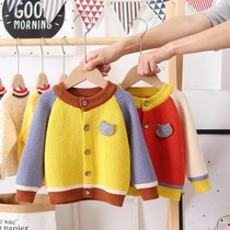 Baby Sweater 2021 Spring Autumn Clothing New Boy Clothing Boy Jacket Knit Cardiovert Version Foreign Air Blouse Fur Coat Tide