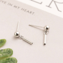 Ball stick s925 sterling silver earrings geometric earrings European and American simple long earrings Joker female personality temperament