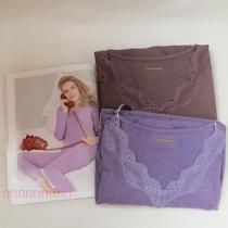 GLOVE Lingerie Womens Lyocell Fiber Wool Stretch Collar Solid Color Laterbed Underwear Set M264120