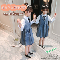 Girls cowboy skirt two-piece autumn dress 2021 new big childrens clothing children Korean skirt shirt set tide