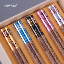 NEWREA new chicken wing Wood five color flower set chopsticks five pairs creative gift