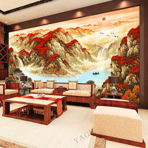8d new Chinese painting Hongyun head TV background wall cloth 5d landscape ink office living room decoration mural