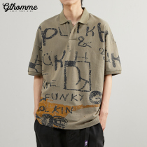 Summer new short sleeve polo shirt mens lapel loose casual Joker half sleeve thin youth print half sleeve