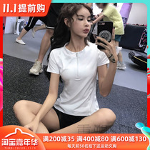 Half-zipper sports short-sleeved womens running training quick-drying clothes tight-fitting stretch fitness T-shirt slimming yoga blouse thin