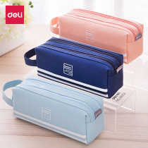 Deli large capacity pencil bag for boys and primary school students 2020 new popular stationery bag for girls and girls advanced sense of junior high school students pen box simple high school students pencil bag ins Japanese canvas 2021