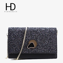 HEANEDUCK bag womens new 2021 fashion sequin chain bag cowhide messenger shoulder leather small square bag