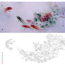 Gongbi painting white sketch background draft physical hook line print draft Gong Xueqing Furong Carp XQ66