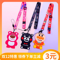 Cute card case lanyard strawberry Kumamoto bread kindergarten pick up students citizen card bus protective cover hot sale