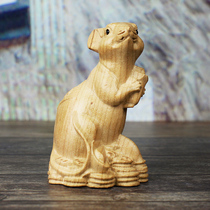 Peach wood carved mouse ornaments zodiac rat home wooden furnishings