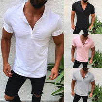 2019 Summer button solid color men shirt men shirt short sleeve