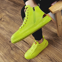 Summer fluorescent green zip high-aid shoes hairstyle male boots in the leather surface of small white shoes street dance tide shoes