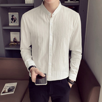 Mens casual shirt long sleeve 2020 new slim stand neck shirt Korean trend handsome white mens shirt