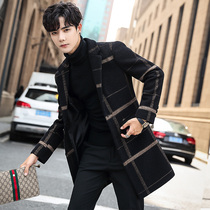 Woolen coat men 2019 new trend long trench coat men Korean version of the British casual handsome woolen coat