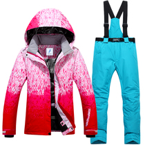Ski suit womens suit Single board double board womens winter thickened adult womens ski suit pants suit waterproof and warm