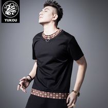 Meet Ko Short Sleeve Mens Tide Card 2021 New Summer Fashion Trends Fake Two Splicing Metal Chain Harbor Craze T-shirt man