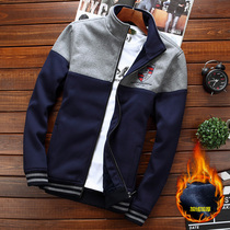 2021 autumn and winter new velvet thickened sports and leisure jacket mens cardigan sweater mens youth warm jacket