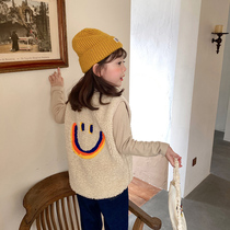 Children lamb hair waistcoat 21 Winter Korean version for male and female children baby baby smiling face towel embroidered warm vest kan shoulder damp