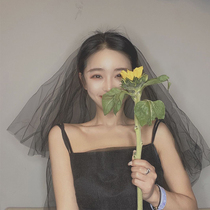 Dark Black Halloween Head Accessories Black Head Yarn Bride Senior Sensation Brief Cover Mesh Red Cos Dress New Korean Style