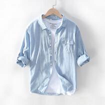 Fugui Bird Brands Mens Clothing Linen Shirt Male Long Sleeve Loose Casual Port Wind Pure Color Shirt Male Linen Lazy Wind