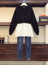 Big woman high-end large size womens clothing 2020 early autumn new fat mm foreign style thin sweater jeans two-piece suit