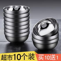 Double insulation anti-scalding stainless steel bowl home children student adult rice bowl soup bowl canteen tableware 10