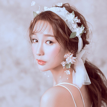 Supersensen female wind sweet and beautiful silk colored flower hair with bridal wedding styled head ornament Earrings suit Korean style