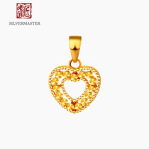 Old Silver Smith 999 Foot Gold Hollowed-out Peach Hearts Ribbon Pendant Small Crowddesign Womens Single Pendant Heart-shaped Pendant Pure Gold Pendant