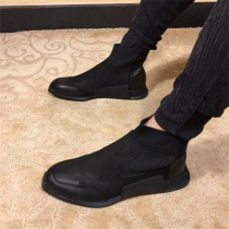 2021 autumn and winter new mens Martin boots leather mid-high-top casual socks shoes Korean version of all-match British style mens shoes